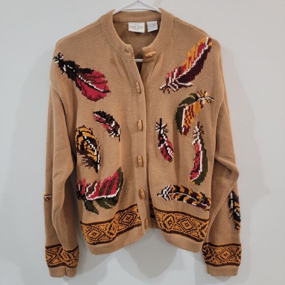 Vintage First Issue Womens Cardigan Size Medium Novelty Sweater Feather Indie - Picture 1 of 6
